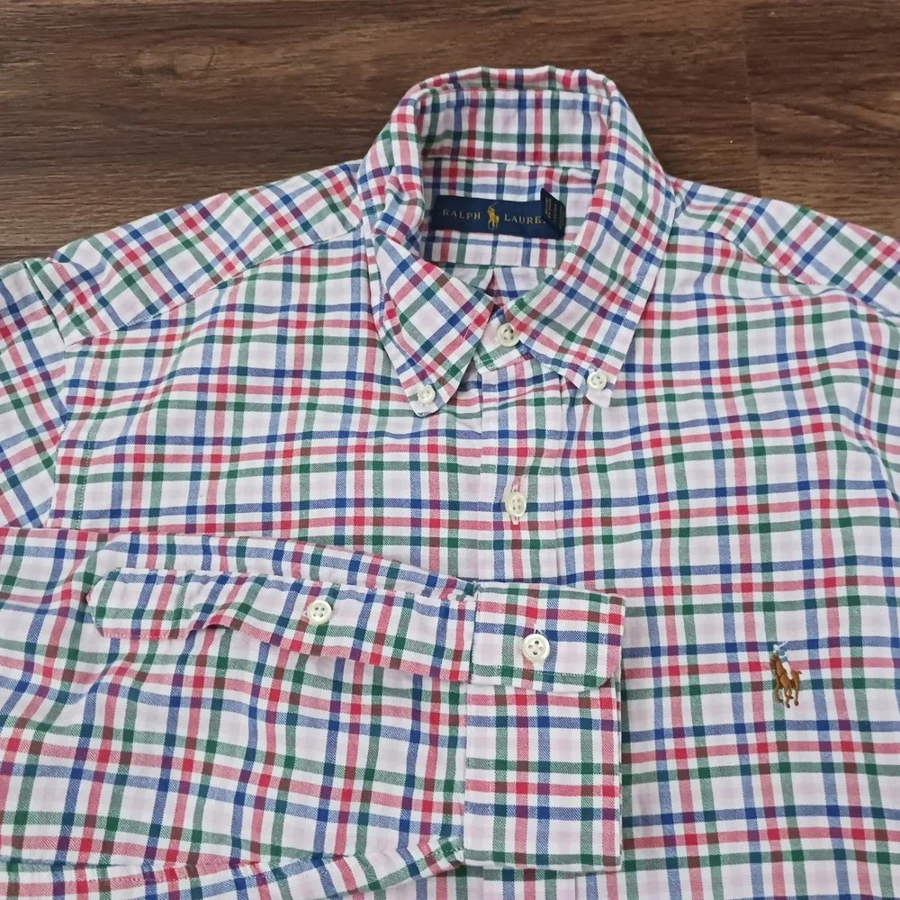 Ralph Lauren Mens Plaid Button Down Shirt Medium Multicolor Cotton Long Sleeve